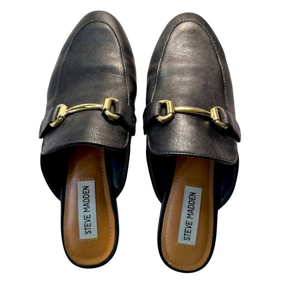 Steve Madden Macrae Womens Black Pebbled Leather Horsebit Mule Loafer Shoes 7M - Picture 3 of 9